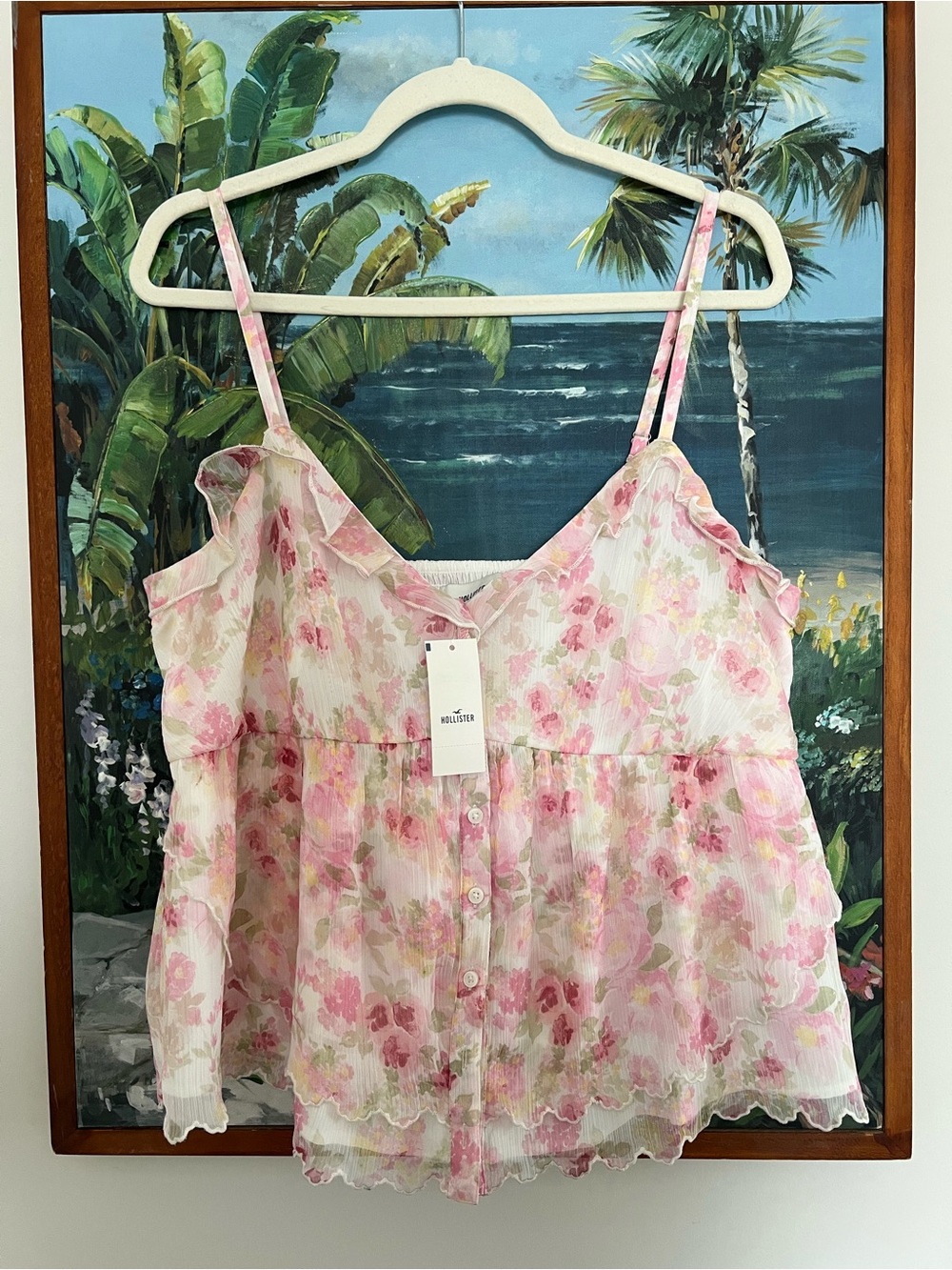 Hollister Floral Pink Ruffle Cami Top